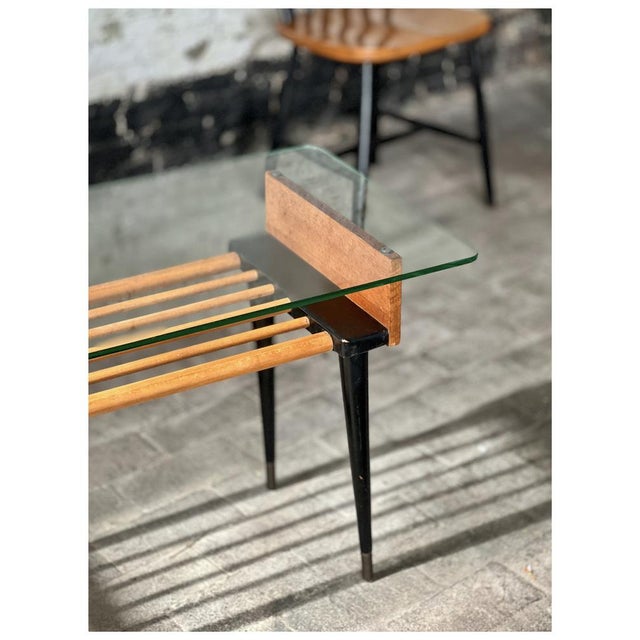 Vintage Mid-Century Wooden Side or Coffee Table with Glass Top For Sale - Image 17 of 18