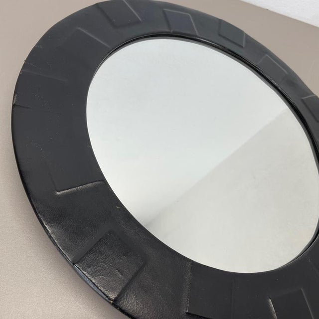 Black Vintage Wall Mirror with Leather and Pattern, 1950s For Sale - Image 8 of 16