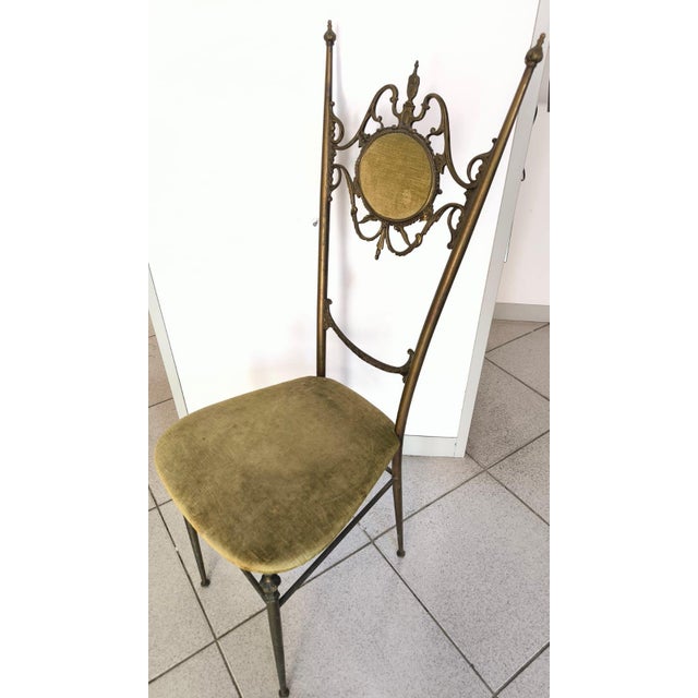 Vintage Brass Chair with Green Velvet Seat For Sale - Image 10 of 10