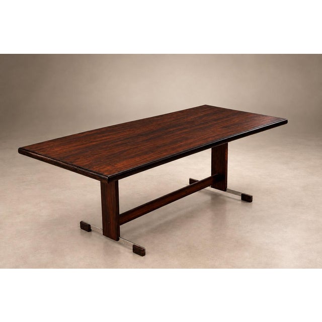 Extendible Brazilian Modern Dining Table in Rosewood with Chrome Details, Att. to Jorge Zalszupin, Brazil, 1960s For Sale - Image 9 of 17