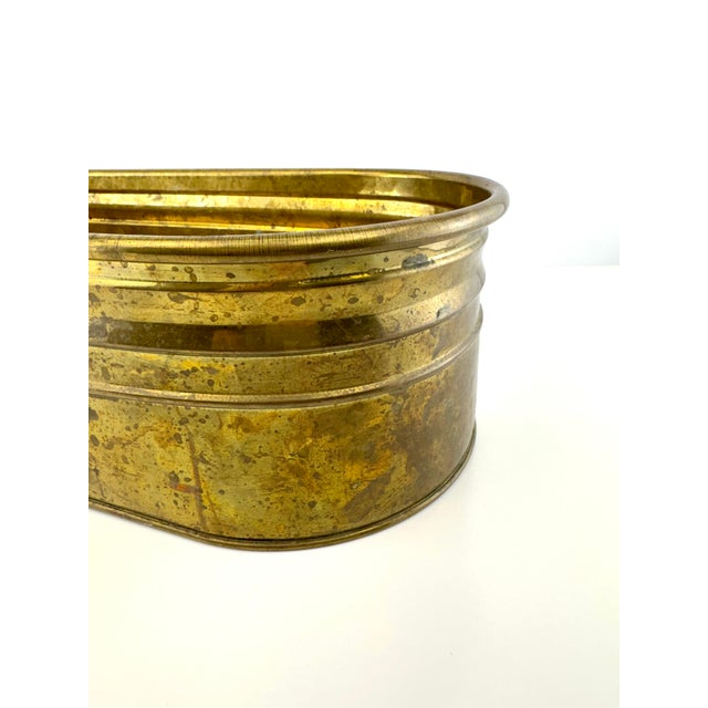Mid-Century Modern Vintage Mid Century Large Oval Brass Jardinière Trough Planter For Sale - Image 3 of 11