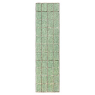 Modern Swedish Pile Runner with Geometric Grid Design by Doris Leslie Blau For Sale
