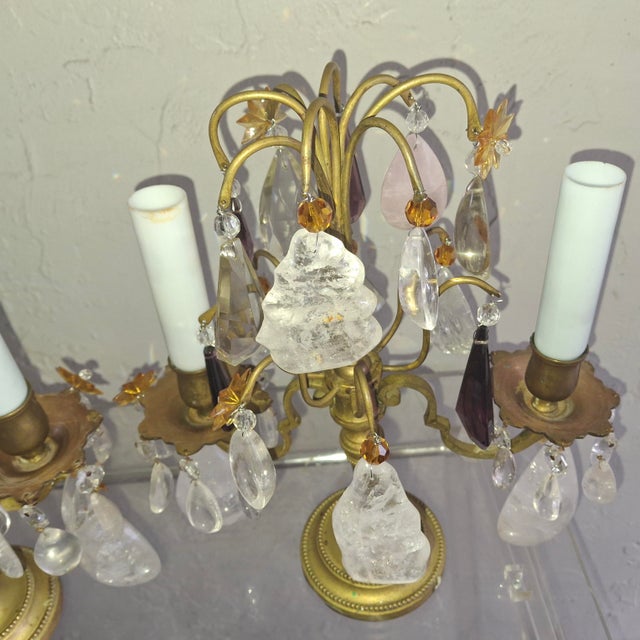19thc Opulent French Louis XVI Rock Crystal & Bronze Table Lamps/ Girandoles a - Pair For Sale - Image 9 of 18
