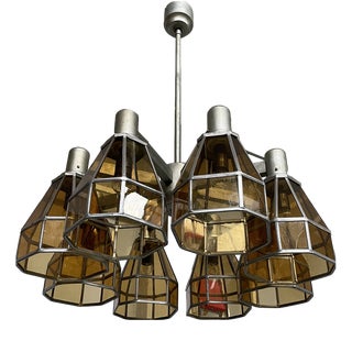Art Deco German Chandelier in Yellow Glass and Metal, 1930s For Sale