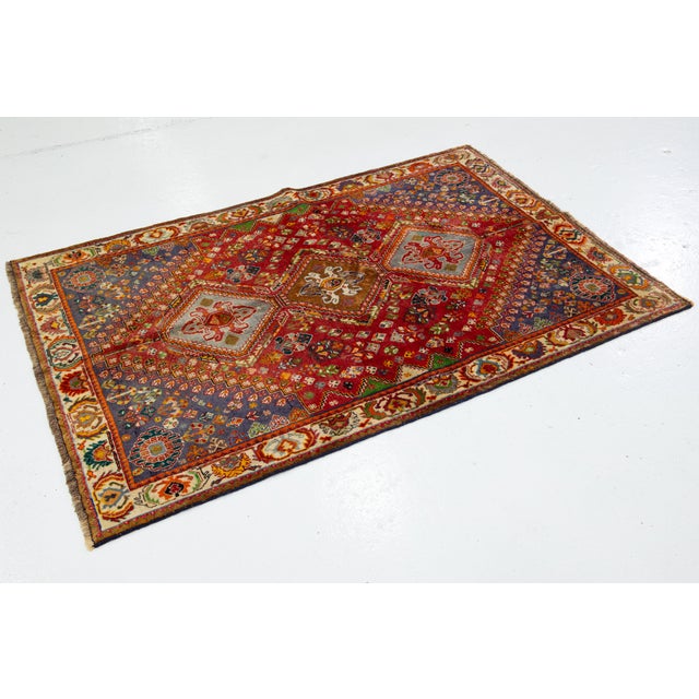 Persian Red Vintage Shiraz Scatter Wool Rug With Allover Geometric Design For Sale - Image 3 of 9