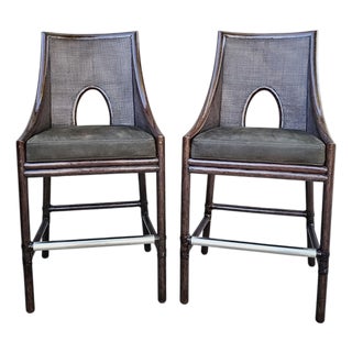Barbara Barry for McGuire Caned Bar Stools, Set of 2 For Sale