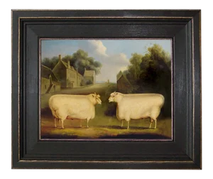 "Two Sheep" Framed Oil Painting Reproduction Print on Canvas
