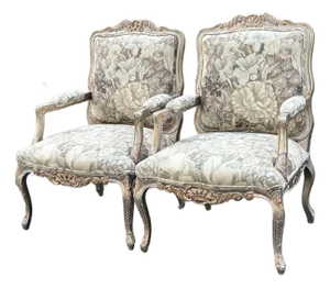 Kreiss Collection Parcel Gilt Carved French Bergere Chairs - A Pair