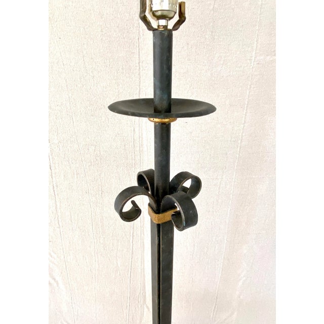 Metal 19th C. French Patinated Wrought Iron Standing Lamp For Sale - Image 7 of 9