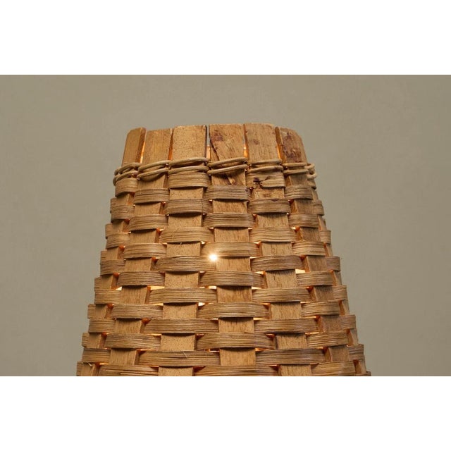 Mid-Century Table Lamp in Wrought Iron with Woven Rattan Shade, 1960s For Sale - Image 6 of 11