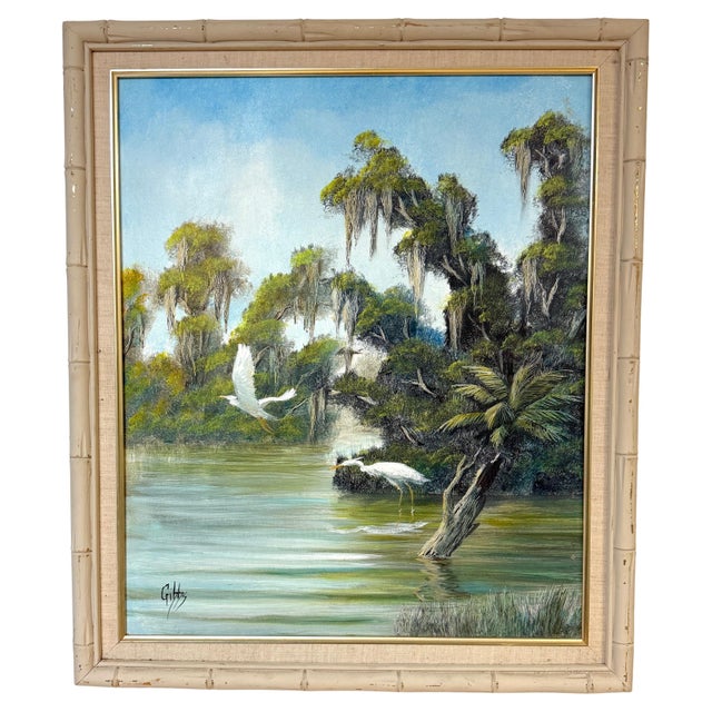 Joseph Gibbs Florida Highwaymen Wetland Heron Painting, Oil on Canvas, C. 1970s For Sale - Image 17 of 18