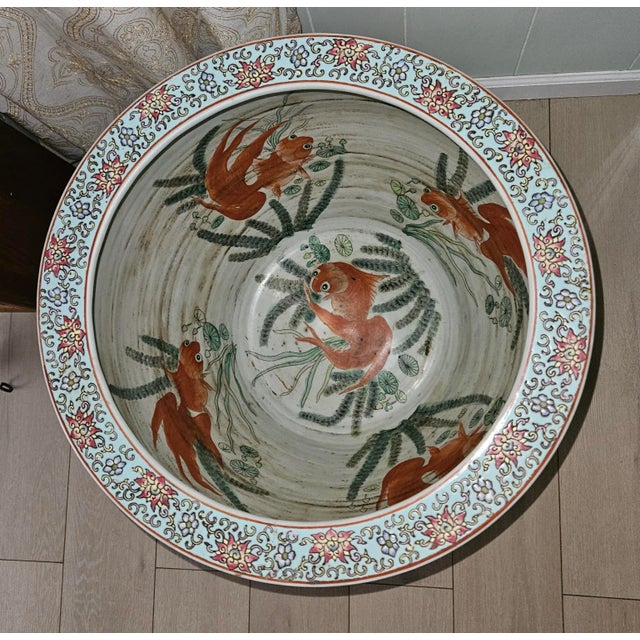 Chinese Fish Bowl Planter Monumental Pot, Ebony Stand - Porch, Patio, Sunroom, Decor Centerpiece For Sale - Image 4 of 7