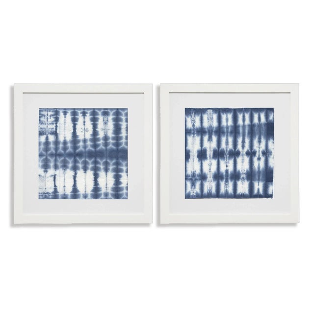 Shibori Indigo I & II Prints Matted in White Frame - 25" x 25", Set of 2 For Sale - Image 4 of 4