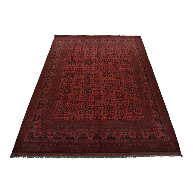 Turkmen Rug 10’3” X 12’11” Red Wool Traditional Hand-Knotted Oriental Carpet For Sale