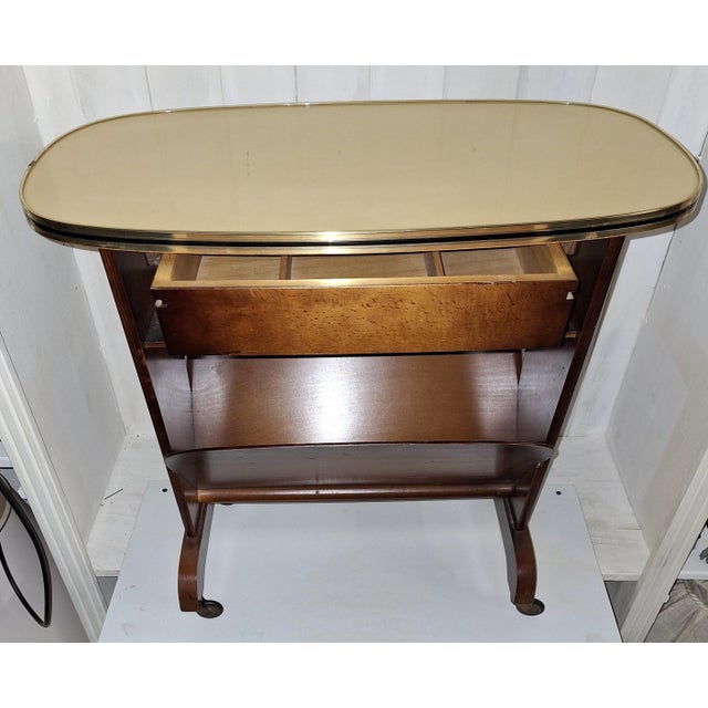 Mid-Century Modern German Side Table on Casters with Integrated Newspaper Rack, 1950s For Sale - Image 4 of 6