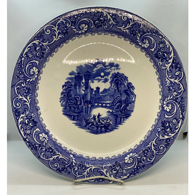 Antique Late 19th Century Ridgways Blue & White “Rhine” Transferware Chop Plate For Sale - Image 11 of 13
