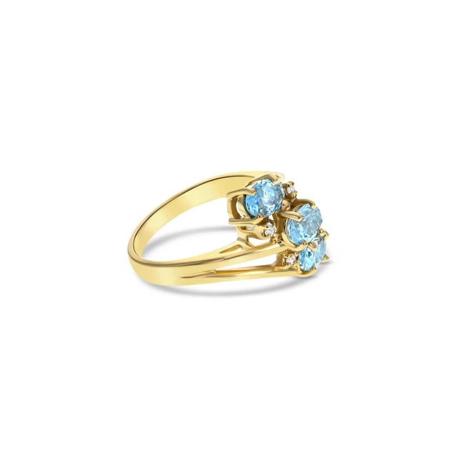 Contemporary Oval Blue Topaz Diamond Ring 14k Yellow Gold, Size 4 For Sale - Image 3 of 3