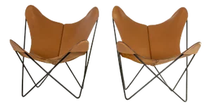 1960s Pair Leather Butterfly Chairs Jorge Ferrari Hardoy Bonet and Kurchan Knoll