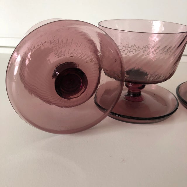 Vintage Light Amethyst Glass Swirl Sherbet/Ice Cream Dishes S-4 For Sale - Image 4 of 5