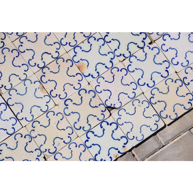 19th-20th Century Portuguese Antique Tiles Set of 59 Blue & White Quatrefoil Pattern For Sale - Image 9 of 18