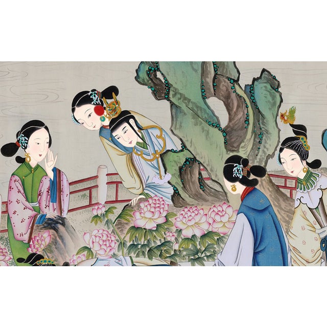 36"*108"/Panel, Dream of Red Mansions Paintings, Chinoiserie Wall Panels， Court Ladies, Chinoiserie Wallpaper For Sale - Image 4 of 5