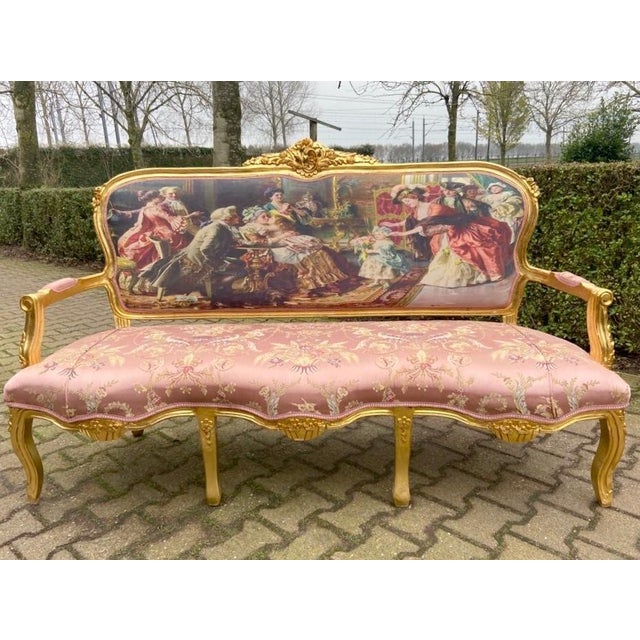 This elegant three-piece French seating set dates to the 1960s and reflects the refined symmetry and decorative character...