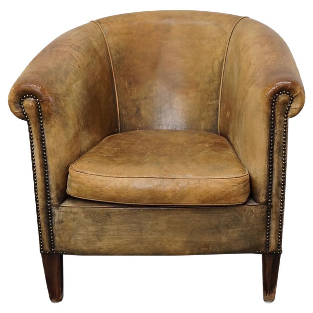 Vintage Dutch Cognac Colored Leather Club Chair For Sale