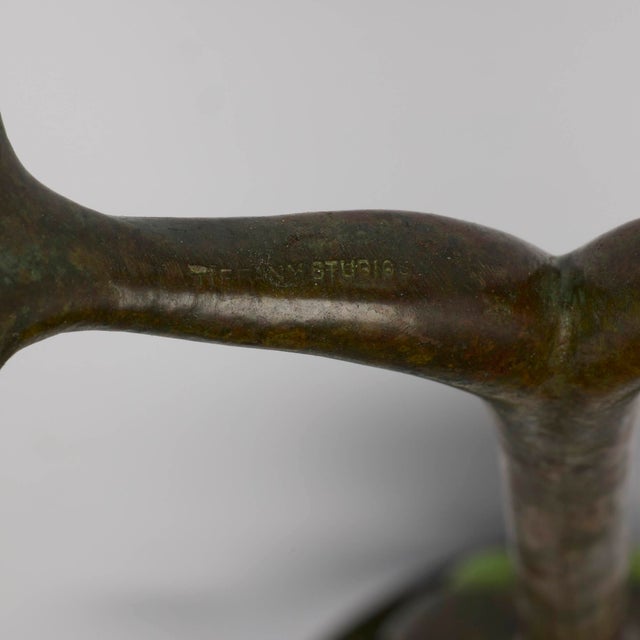 Glass Antique Tiffany Studios Pulled Feather Favrile Glass Blown-Out Candlestick Lamp For Sale - Image 7 of 9