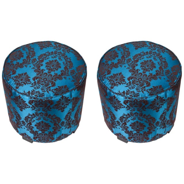 Pair of Moroccan Art Deco Style Round Upholstered Pouf Stools, American, 1980 For Sale - Image 11 of 11