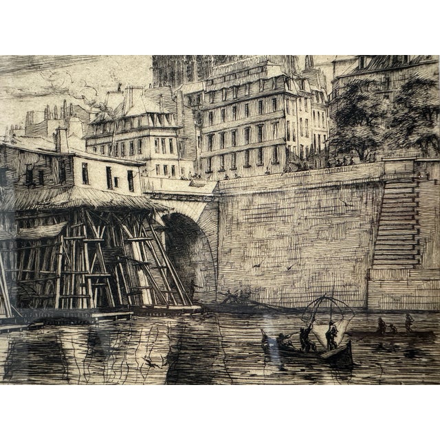 Art Nouveau Antique Charles Meryon Etching "La Pompe Notre-Dame" Paris 1852 — Listed Artist Museum Collections For Sale - Image 3 of 9