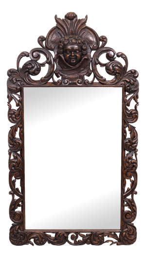 Antique Monumental Cherub Oak Mirror, 1780