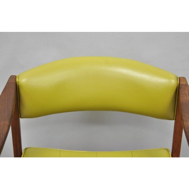 Wood Vintage Ray Zimmerman for Dux Sculpted Walnut Green Vinyl Club Lounge Arm Chair For Sale - Image 7 of 18