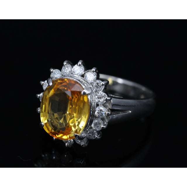 Late 20th Century Gia Yellow Sapphire & 0.48ct Diamond Platinum Ring 7.5g Size 6 For Sale - Image 14 of 18