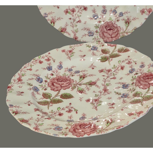 Vintage Set of 4 Early Rose Chintz Johnson Bros. Ironstone England Dinner Plates For Sale - Image 6 of 11