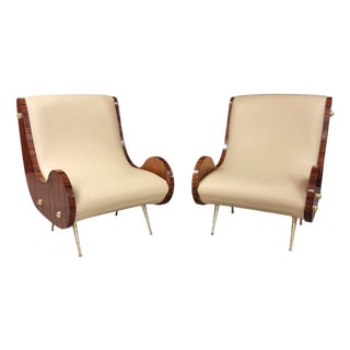 Vintage Art Deco Style Armchairs with Canaletto Walnut Armrests, 2010s, Set of 2 For Sale