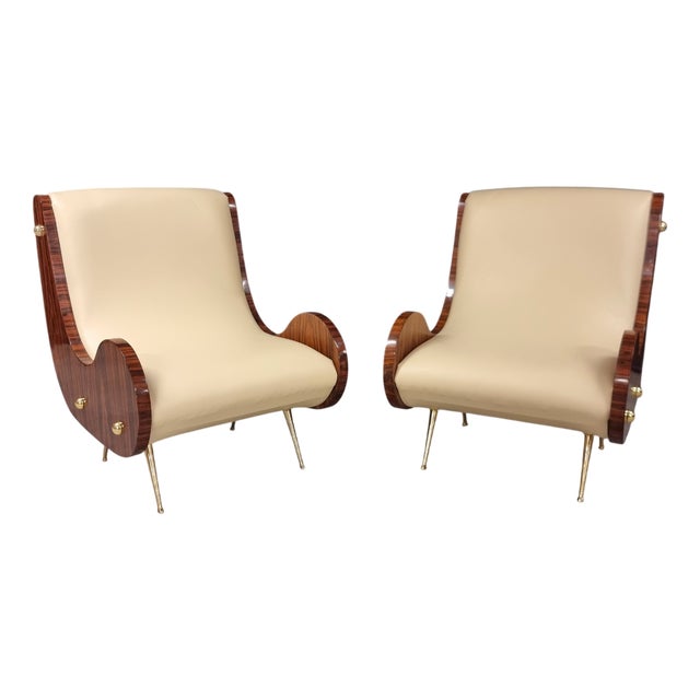 Vintage Art Deco Style Armchairs with Canaletto Walnut Armrests, 2010s, Set of 2 For Sale
