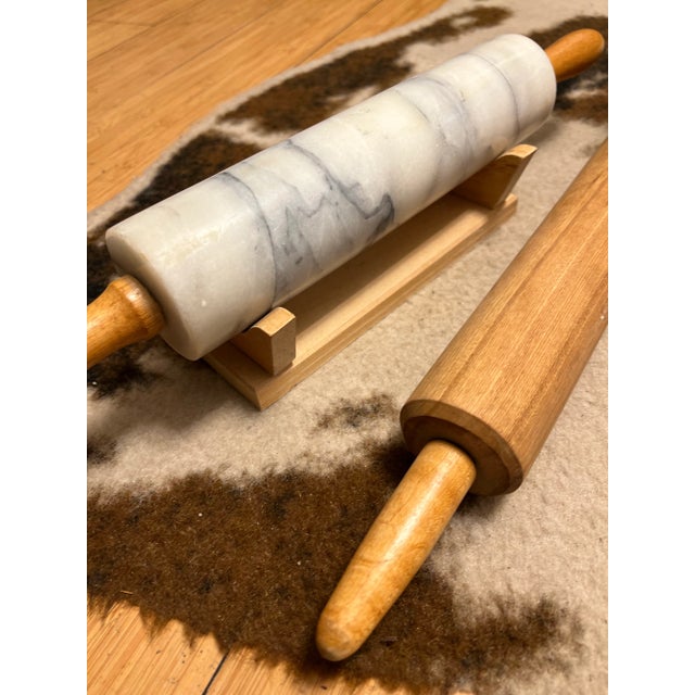 Brown Pair of Vintage Rolling Pins and Marble Pin For Sale - Image 8 of 8
