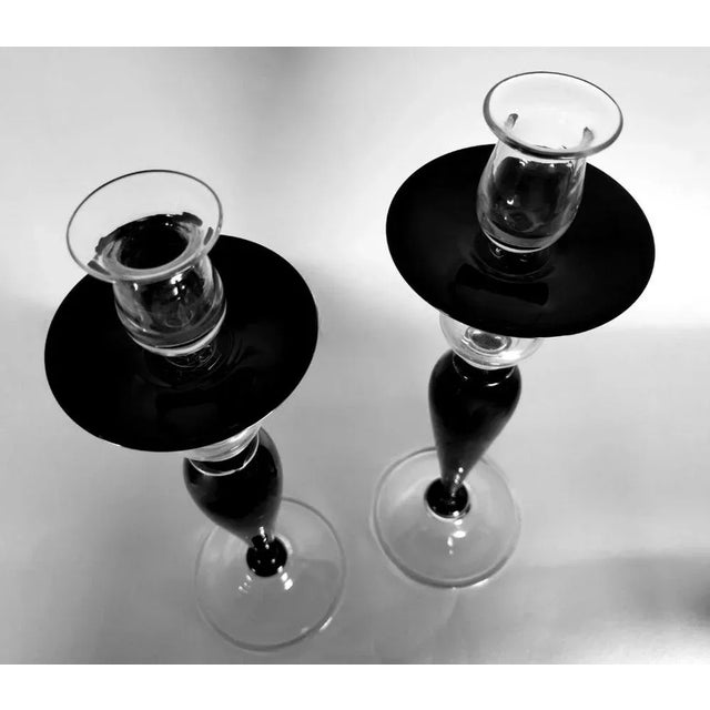 Art Deco Italian Black Crystal Candlesticks, 1985, Set of 2 For Sale - Image 9 of 13