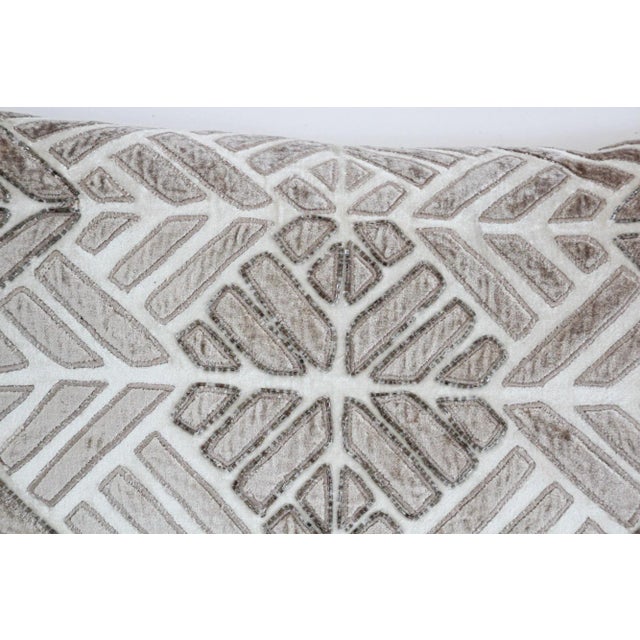 Vintage Taupe and Ivory Cut Velvet Pillow With Metallic Beads For Sale - Image 4 of 13