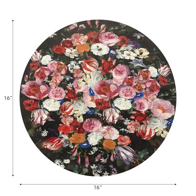 Baroque Festoon Flowers Vegan Leather Round Pebble Placemat, Set of 8 For Sale - Image 3 of 5