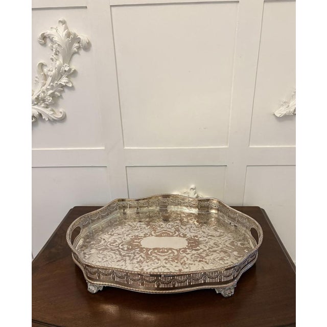 Antique Edwardian Sheffield Plated Engraved Tea Tray, 1910 For Sale - Image 9 of 9