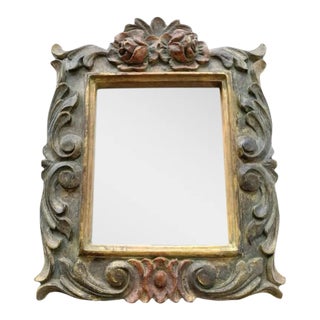Vintage Molded Resin Accent Mirror With Faux Carved Wood Flower Embellishments For Sale