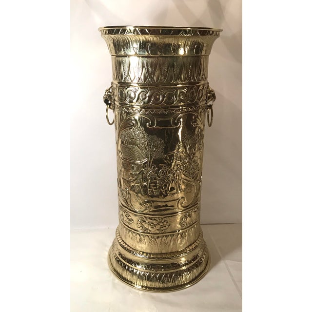 20th Century English Traditional Brass Embossed Umbrella Stand Chairish