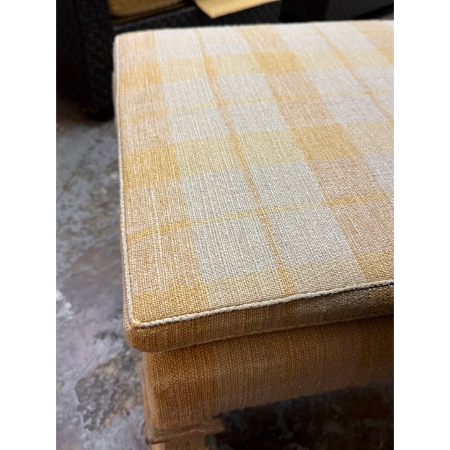 French Country Louis XIII Style Plaid Upholstered Bench For Sale - Image 4 of 12