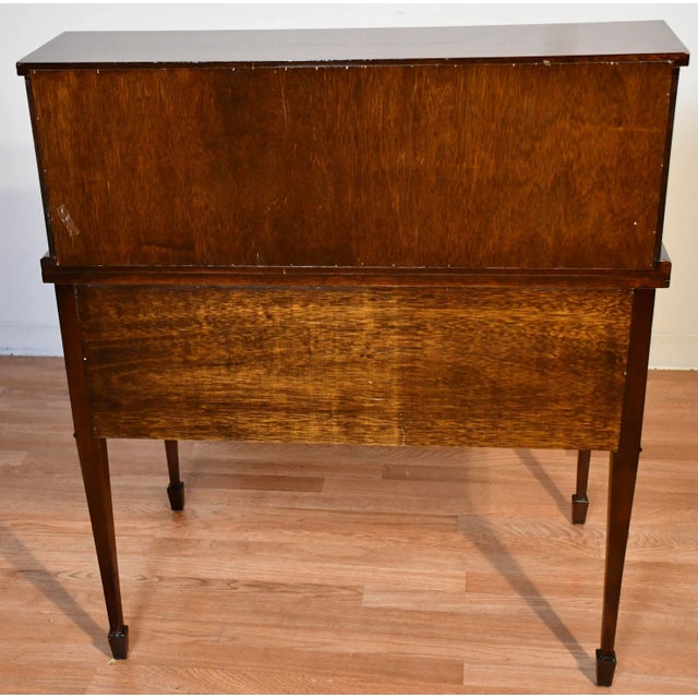 1920 Antique English Edwardian Mahogany Inlaid Secretary / Tambour Writing Desk For Sale - Image 11 of 13