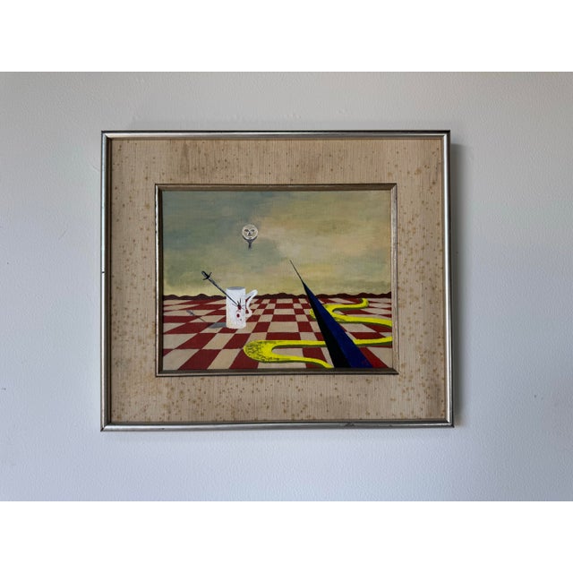Mid-Century Modern 1977 E. J. Troy Surrealist-Style Oil on Canvas Painting, Framed/ Sold For Sale - Image 3 of 11