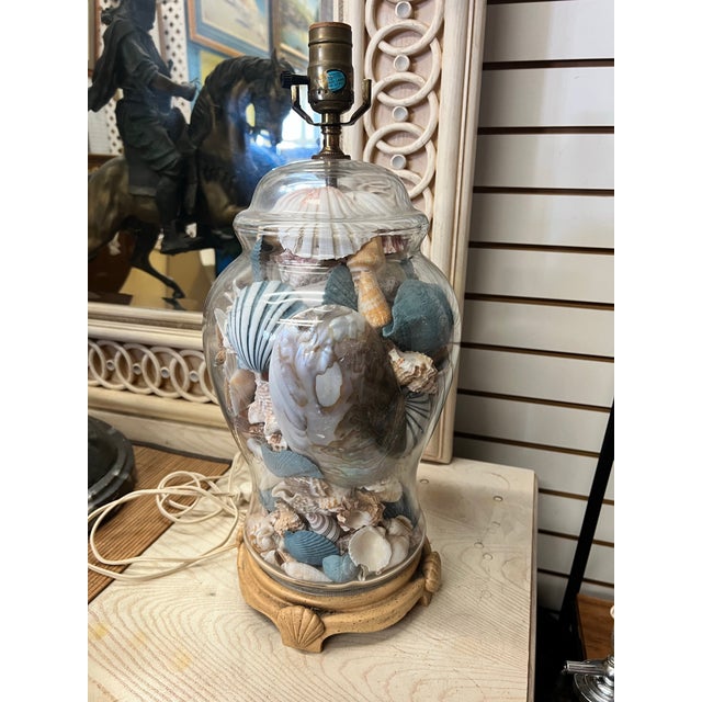 Metal Vintage Coastal Shell Lamp For Sale - Image 7 of 7