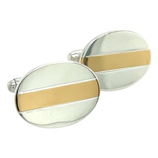 1990s Pair of Tiffany & Co Estate Cufflinks 18k Y Gold + Sterling Silver For Sale