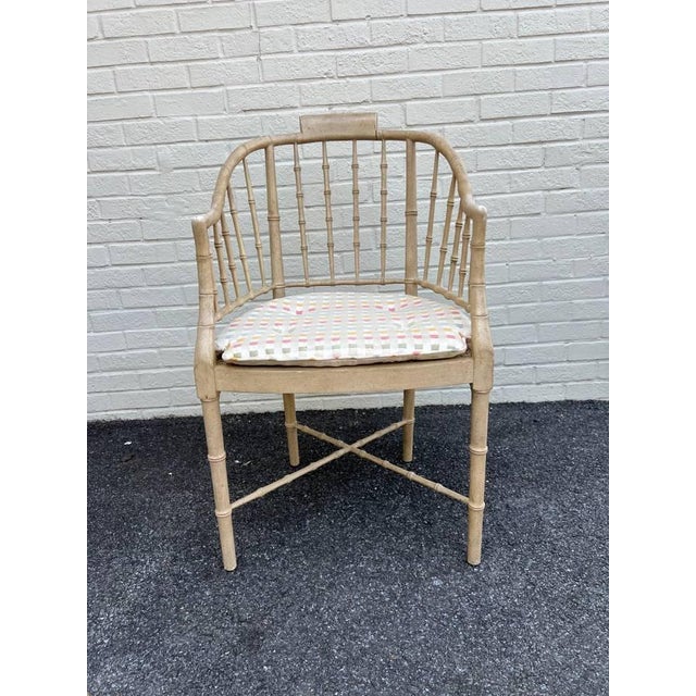 Mid 20th Century Pair of Mid 20th Century Baker Furniture Vintage Regency Style Tan Color Faux Bamboo Cane Seat Tub Chairs For Sale - Image 5 of 11