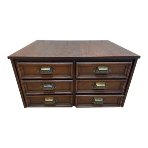 Antique Campaign Style Desk Top File Chest Cabinet